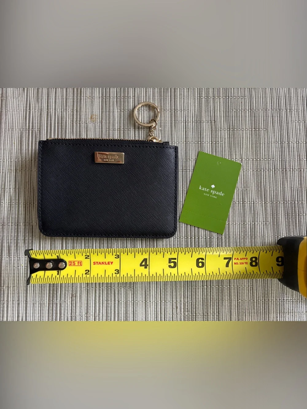 kate spade Black Saffiano Zip Key & Card Holder with Gold Hardware